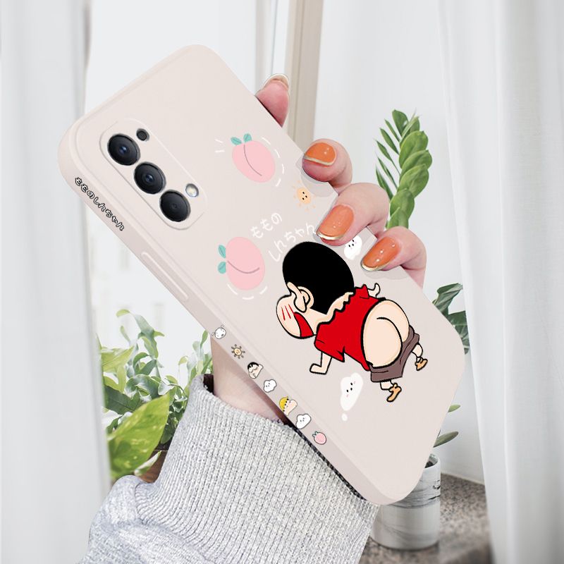 AMORVOR for OPPO Reno4 Back Cover Cute Cartoon Crayon Shin-Chan Side design Soft Case Liquid Silicone Phone Cases