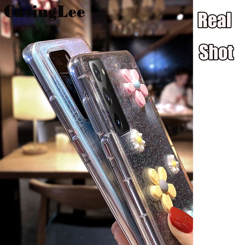 Casinglee For Galaxy S21 Case Soft Case Sunflower Phone Cover for Samsung Galaxy S21 Flower Glitter Bling Soft Full Stars Moon Phone Cover