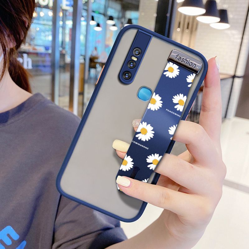 UCUC for VIVO V15 Wrist Strap Case INS Style Small Fresh Daisies Wristband Printing Cover Shockproof Frosted Phone Case