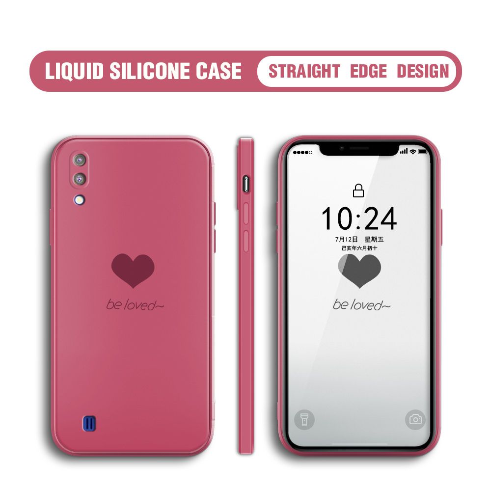 Jizetin for Samsung Galaxy M10 Back Cover Little Love Multicolor Liquid Silicone Phone Case Soft Square Lens Protection Phone Cases