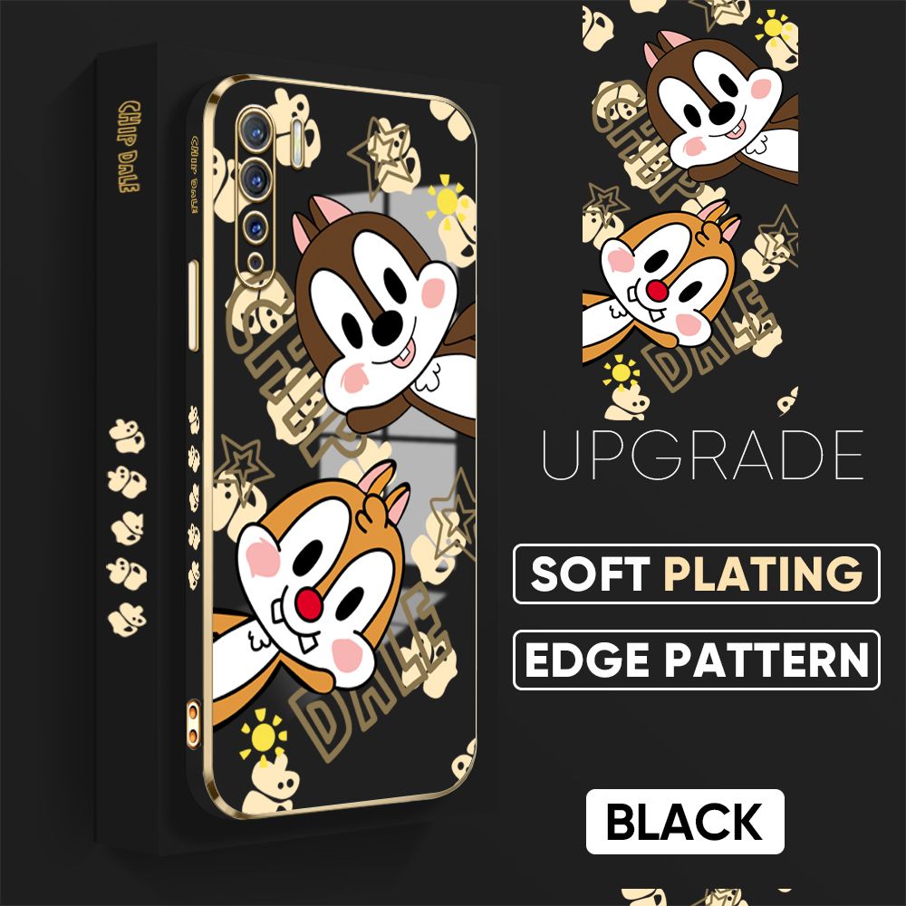 Jizetin (Free Lanyard) OPPO Reno3 Back Cover Two Chipmunks Luxury 6D Plating Case Side Pattern Soft Silicone Square Mobile Phone Cases