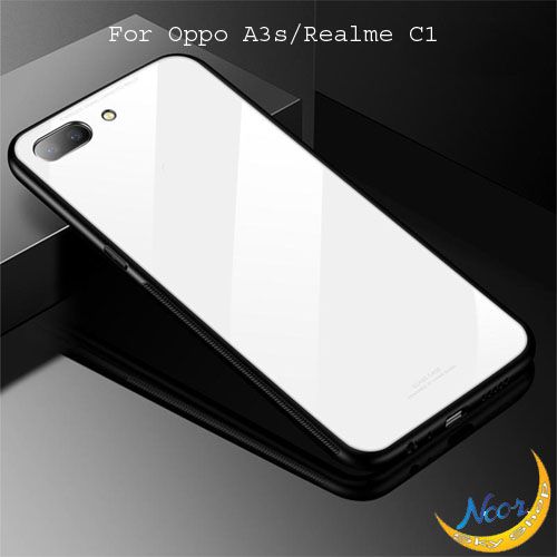 Oppo a3s/realme c1 লাক্সারি ব্যাক কভার গ্লাস কেস-সাদা