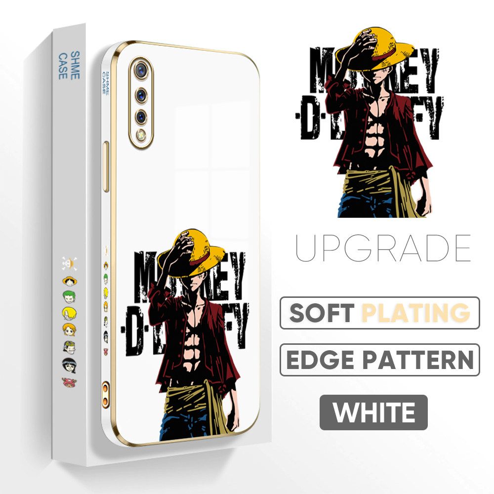 Jizetin (Free Lanyard) Vivo S1 Back Cover Holding Cap Luffy Luxury 6D Plating Case Side Pattern Soft Silicone Square Mobile Phone Cases