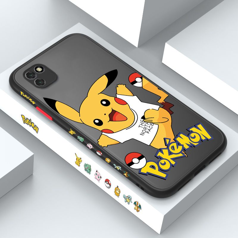 ZeroQiQi for Huawei Y5P Case White Clothes Pikachu Side Printing Cover Frosted Ultra Thin Protective Anti Fall Phone Case