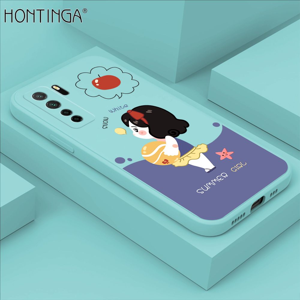 Hontinga for Huawei Nova 7 SE Case Cute Cartoon Girl Phone Case Phone Case Soft Square Edge Silicone Cases Full Lens Cover Shockproof Protection Cover