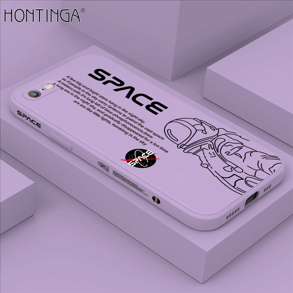 Hontinga for iPhone 6 6S Back Cover Cool Astronaut Pattern Case Soft Square Edge Liquid Silicone Phone Cases
