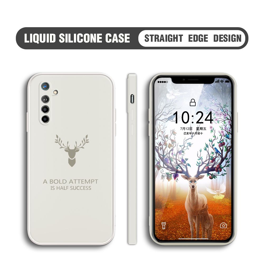 BILI for Realme X2 / K5 Back Cover Simple Antlers Ultra Thin Soft Luxury Square Multicolor Liquid Silicone Phone Case