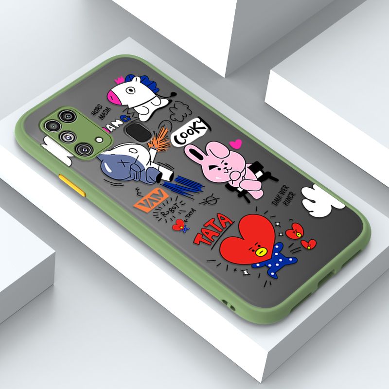 Jizetin for Samsung M31 Cover BTS Animation Image Soft Edge Frosted Transparent Phone Case