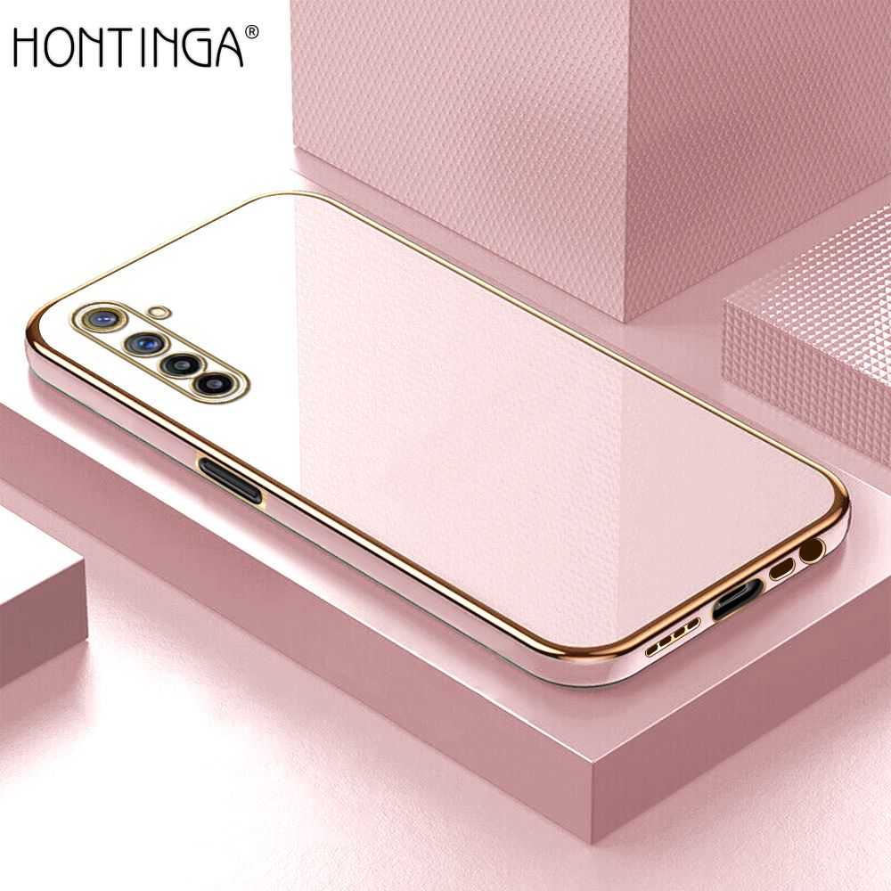 Hontinga for Realme 6 / Narzo Back Cover Luxury 6D Plating Soft Case Silicone Square Frame Shiny Bling Phone Cases