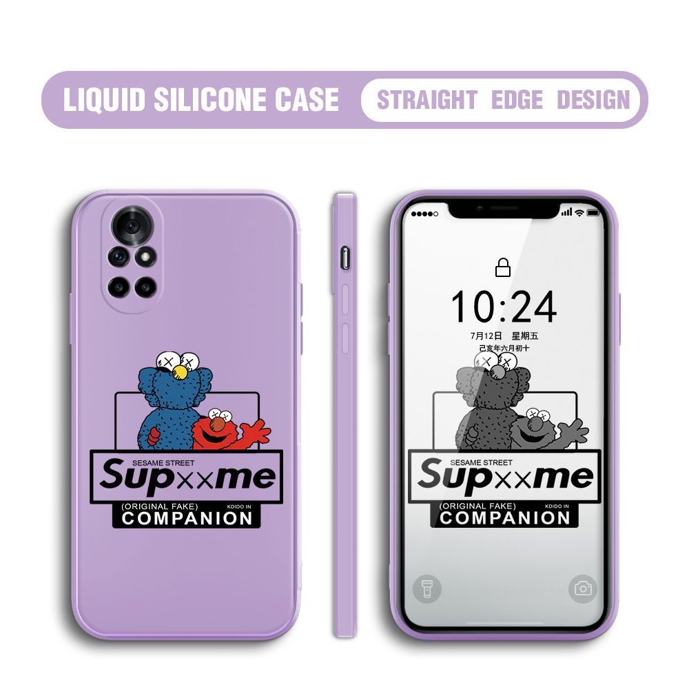 BILI for Huawei Nova 8 Pro Back Cover Sesame Street Companion Multicolor Liquid Silicone Phone Case Soft Square Lens Protection Phone Cases