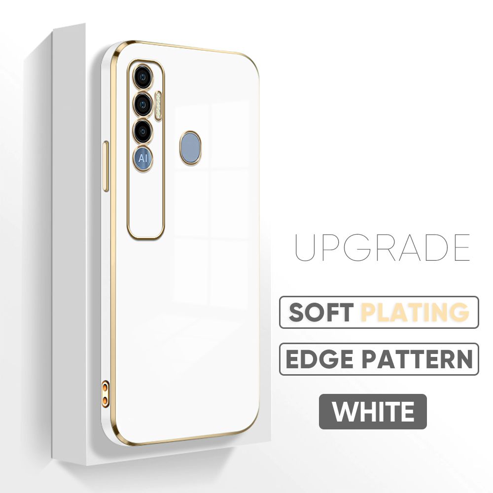 TA for Tecno Spark 7 Pro Back Cover + Free Lanyard Luxury 6D Plating Case Side Pattern Soft Silicone Square Phone Cases