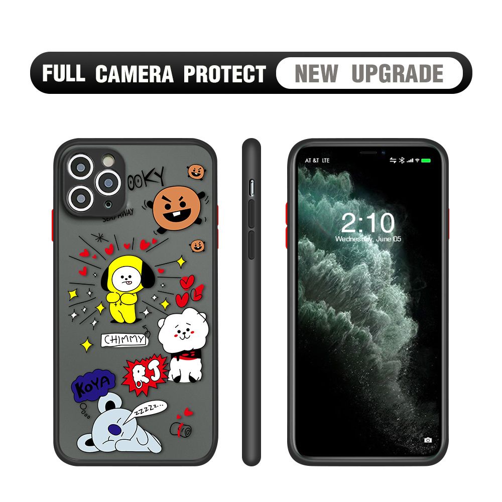 Hontinga for iPhone 11 Pro Max Case Cute Cartoon Animals Camera Shockproof Protection Casing Edge Frosted Transparent Phone Cover