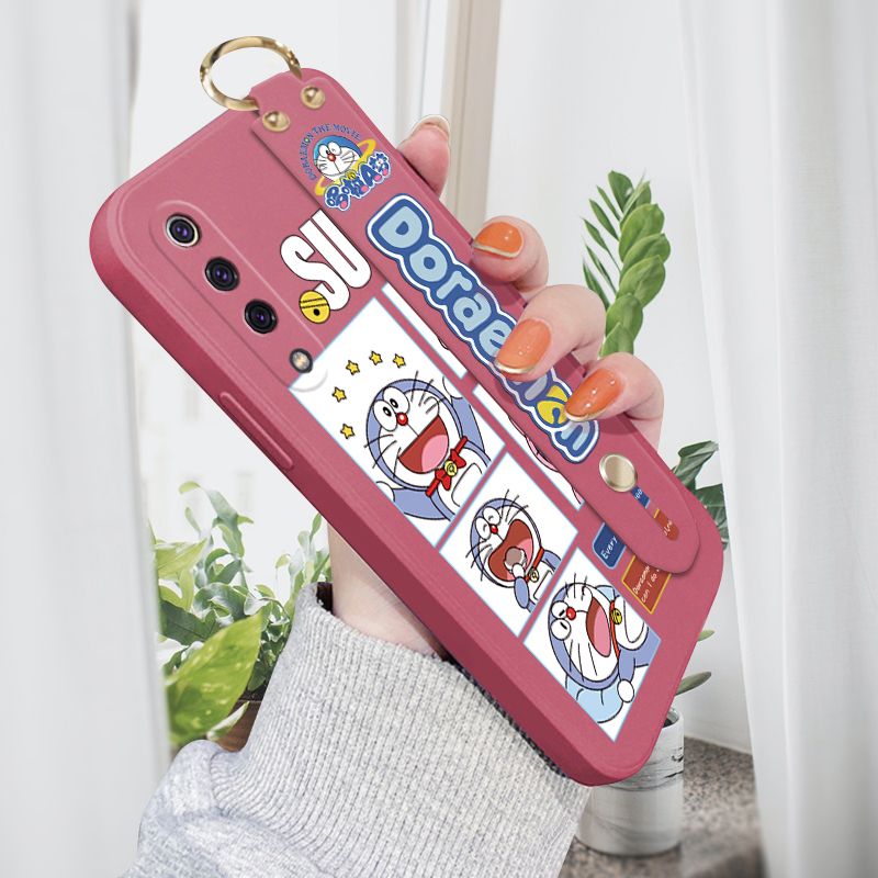 Jizetin for Xiaomi Mi 9 SE Wrist Strap Case Creative Cartoon Doraemon's Daily Life Cover Ultra Thin Anti Fall Liquid Silicone Phone Case