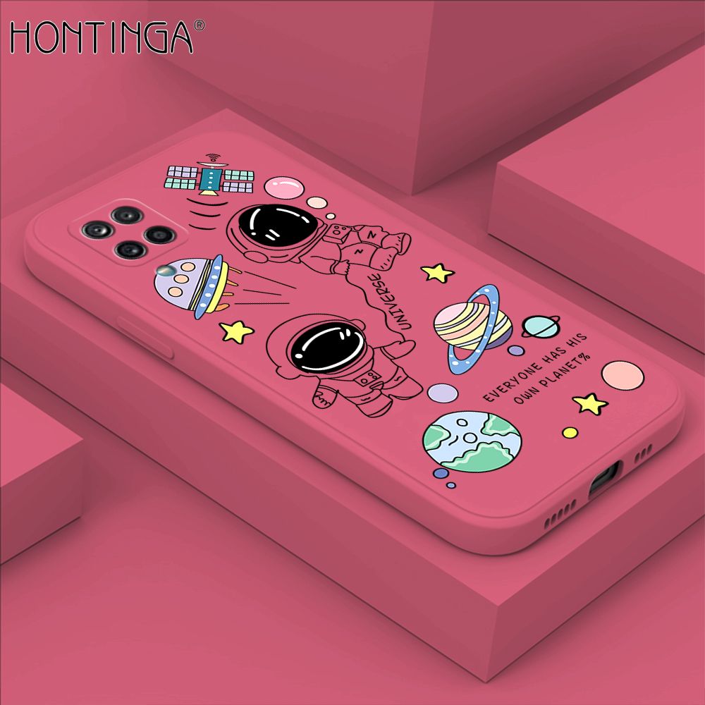 Hontinga for Samsung Galaxy A42 5G Case Fashion Earth Planet Astronaut Phone Case Soft Square Edge Silicone Cases Full Lens Cover Shockproof Protection Cover