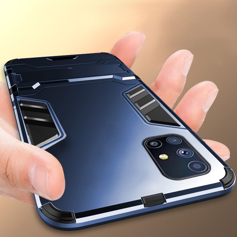 Biruiqu For Samsung Galaxy M51 Soft TPU+Hard PC Shockproof Slim Protective Case Cover with Kickstand