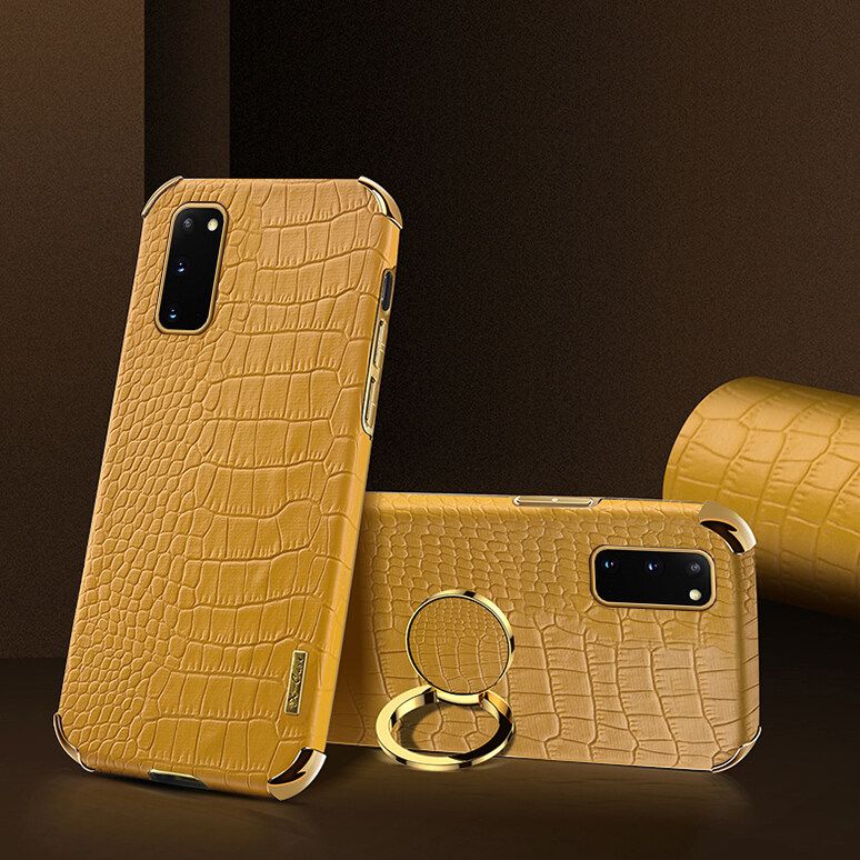 Luxury Plated Crocodile Pattern Leather Holder Phone Case For Samsung Galaxy S20 / Samsung Galaxy S20 5G Magentic Car Ring Stand Cover