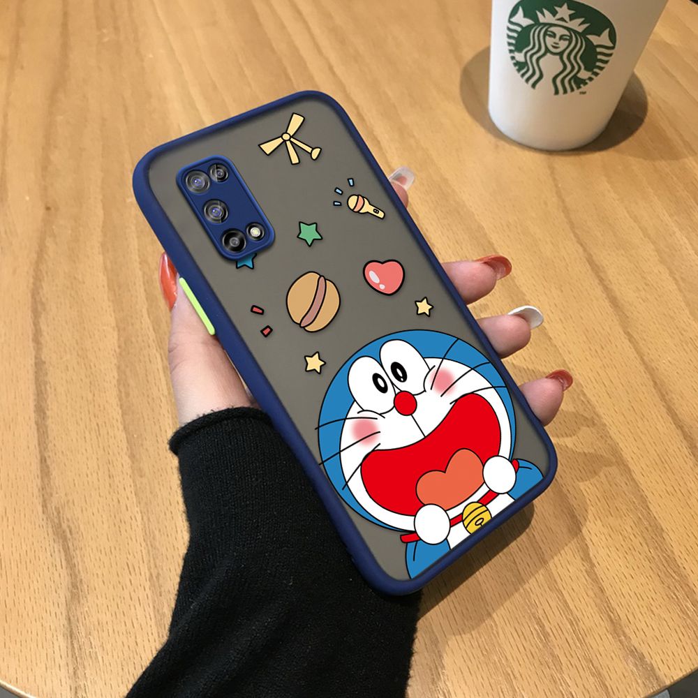 UCUC for Realme 7 5G Back Cover Laugh Doraemon Frosted Transparent Hard Phone Case Thin Shockproof Full Cover Camera Protect Case