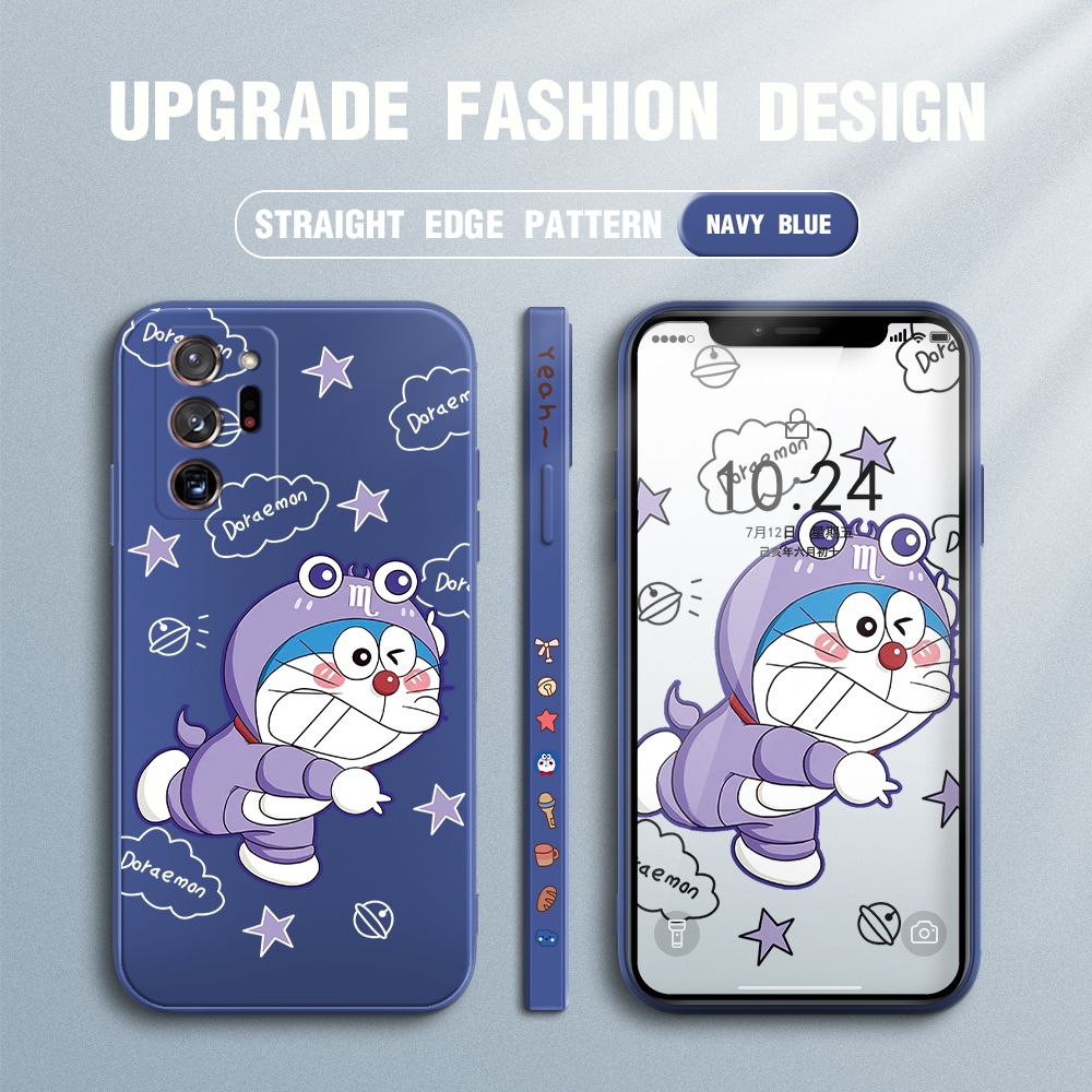 Jizetin for Samsung Galaxy Note 20 Ultra Case Cute Cartoon Purple Doraemon Anime Side Design Phone Case Ultra Soft Edge Pattern Liquid Silicone Phone Cases