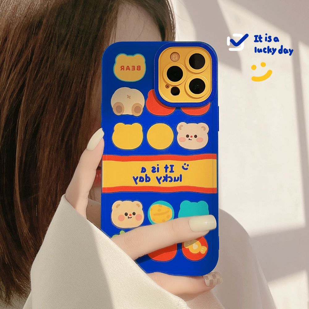 Blue Case Cute Bear Pattern Soft Silicone Cover Mobile Phone Protective Case