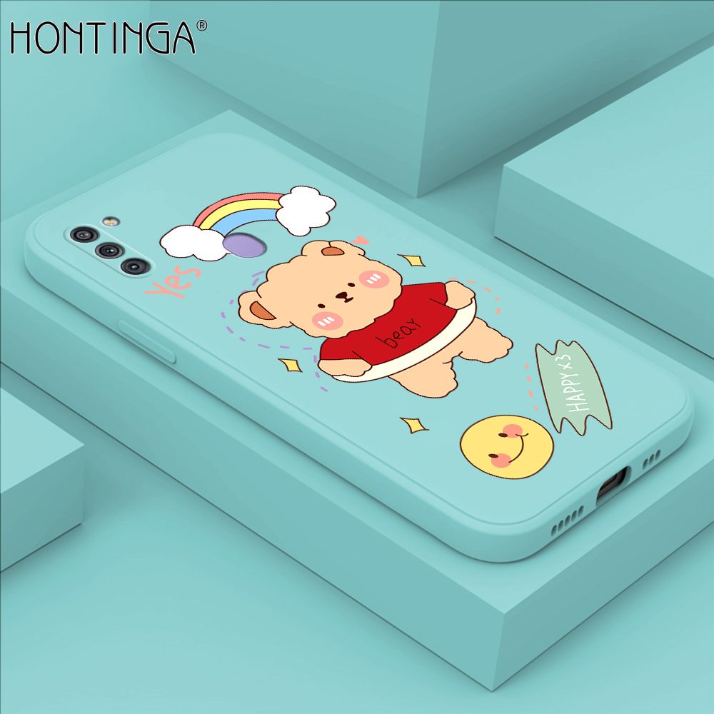 Hontinga for Samsung M11 Case Lovely Cartoon Bear Phone Case Phone Case Soft Square Edge Silicone Cases Full Lens Cover Shockproof Protection Cover