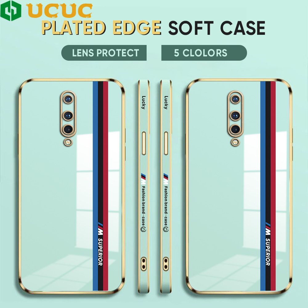 UCUC for OnePlus 8 Back Cover + Free Lanyard Track Sign Luxury 6D Plating Case Side Pattern Soft Silicone Square Phone Cases