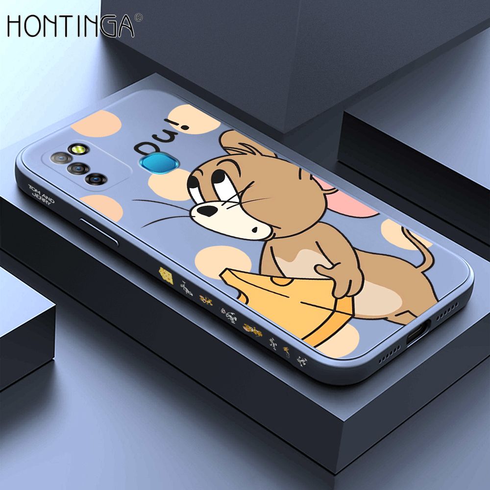 Hontinga for Infinix Smart 5 / Hot 10 Lite Back Cover Cute Cartoon Side Design Case Square Edge Liquid Silicone Phone Case