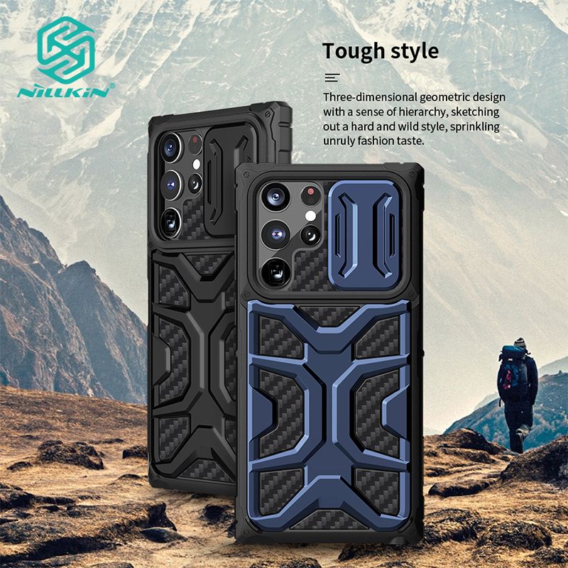 Nillkin Camera Sliding Cover Protective Case for Samsung Galaxy S22 Ultra Phone Case Fashion Outdoor Anti-fall Airbag Shockproof 3D Stereo Back Cover