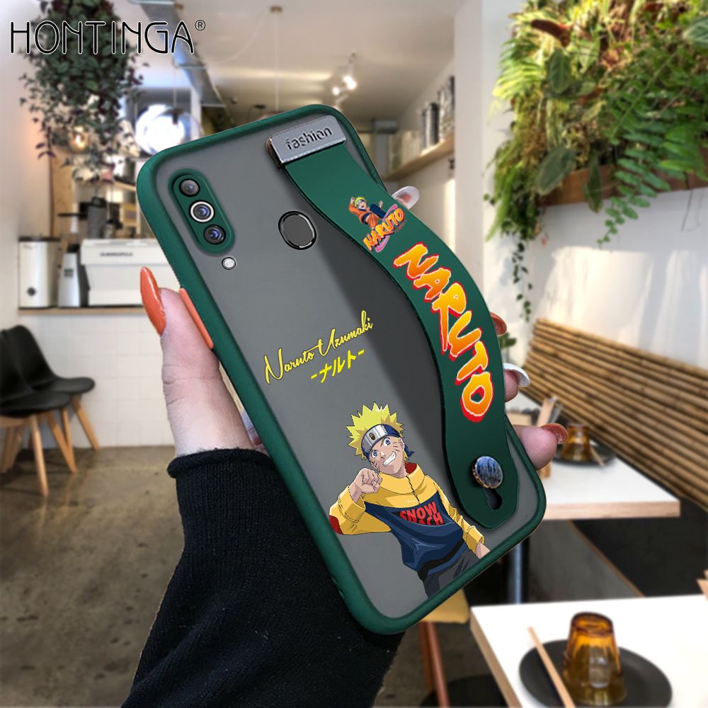 Hontinga for Samsung A20S Back Cover With Wristband Uzumaki Naruto Phone Casee Full Lens Protection Thin Frosted Cases