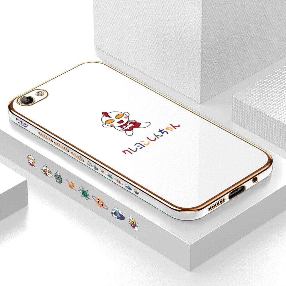 Luxury 6D Plating Case for Vivo Y66 Cute Cartoon Side Pattern Back Cover Soft Silicone Square Frame Shiny Bling Phone Cases + Free Lanyard