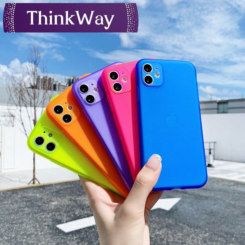 Fluorescent Skin-Friendly Half Clear Soft Phone Case For iPhone 12 11 Pro Max Mini SE  XS XR X 8 7 Plus + SE  Back Phone Cover With Full Cover Carema Lens Protection
