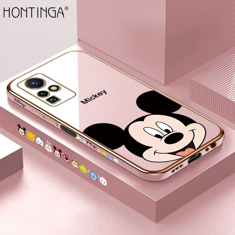 Hontinga for Infinix Zero X Neo Back Cover + Free Lanyard Luxury 6D Plating Cartoon Cute Mouse Side Pattern Case Soft Silicone Square Phone Cases