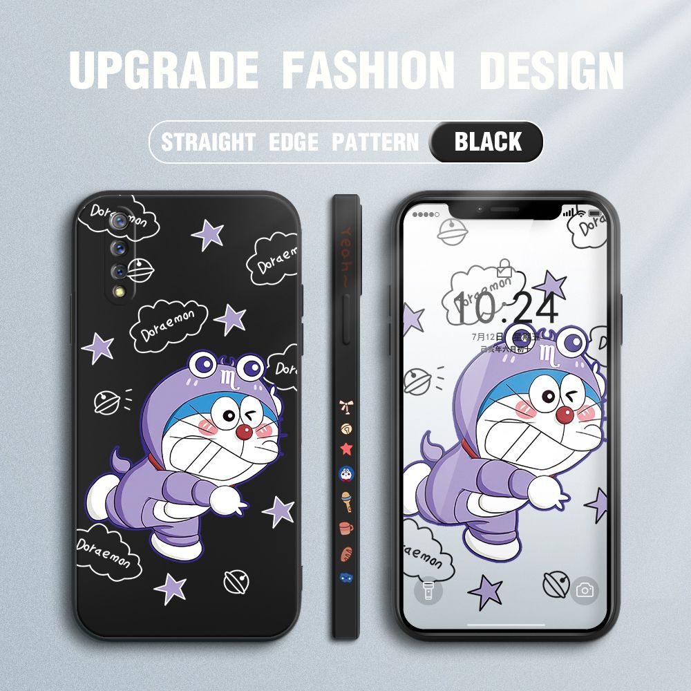 Jizetin for Vivo S1 Case Cute Cartoon Purple Doraemon Anime Side Design Phone Case Ultra Soft Edge Pattern Liquid Silicone Phone Cases