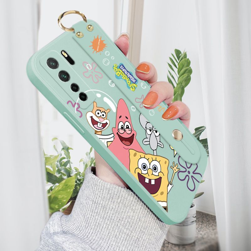Jizetin for Huawei Nova 7 SE Wrist Strap Case Funny Cartoon Sea Creatures Cover Ultra Thin Anti Fall Liquid Silicone Phone Case