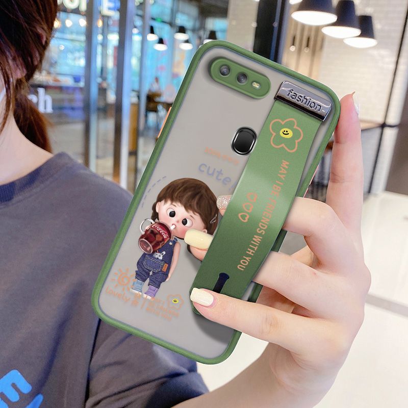 UCUC for OPPO A12S Wrist Strap Case Girl Drinking Cola Wristband Printing Cover Shockproof Ultra Thin Phone Case
