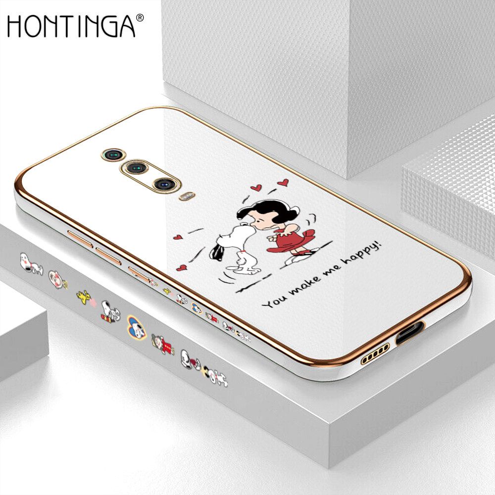 Hontinga for Redmi K20 / K20 Pro / Xiaomi Mi 9T / 9T Pro Back Cover + Free Lanyard Luxury 6D Plating Happy Puppy and Girl Side Pattern Case Soft Silicone Square Mobile Cover