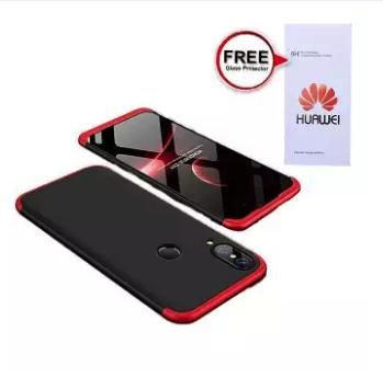 Huawei Honor Play 360 Degree Phone Case with Free Glass Protector - Red and Black