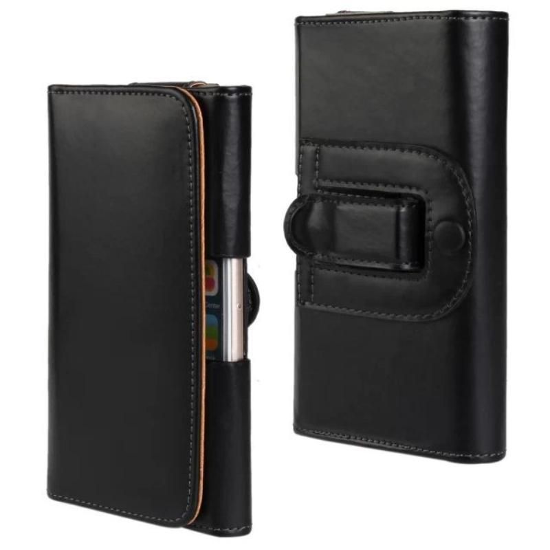 Universal Smartphone Case Belt Clip Mobile Phone Bag Holster Black Leather Case For 6-6.3 inch Phones Cover