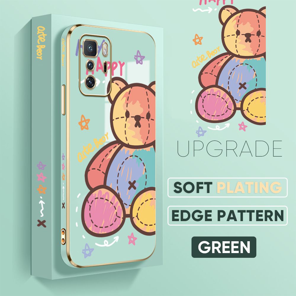 Jizetin (Free Lanyard) Xiaomi Poco X3 GT Cover Color Doll Luxury 6D Plating Soft Casing Silicone Square Frame Phone Case Shiny Bling Back Cover