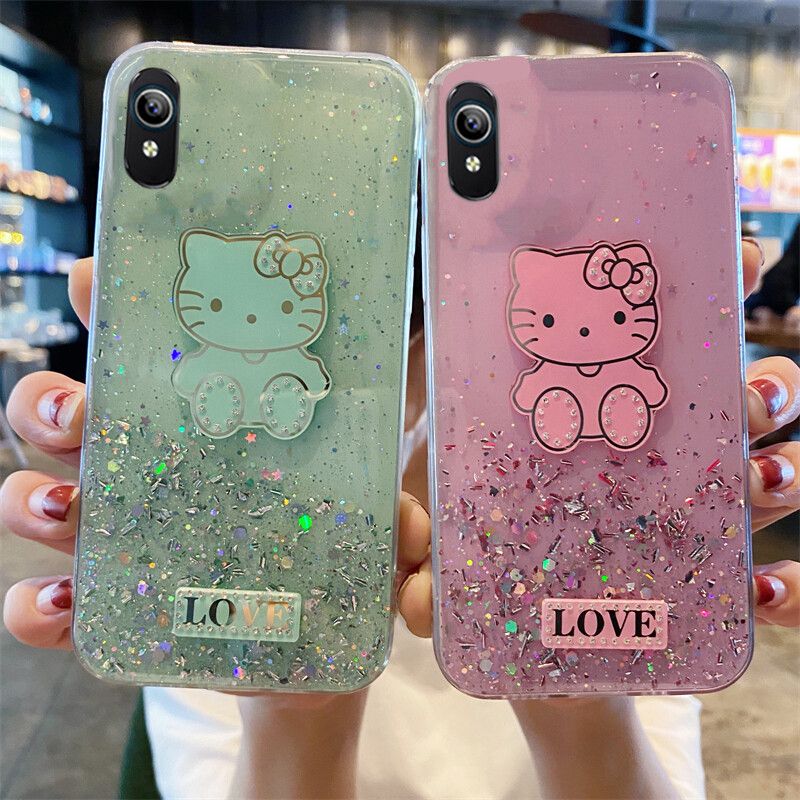 Phone case VIVO Y90 Shiny Ring Case Glitter Soft Transparent Hello Kitty Cases For VIVO Y90 Back Cover Stars Moon Girls