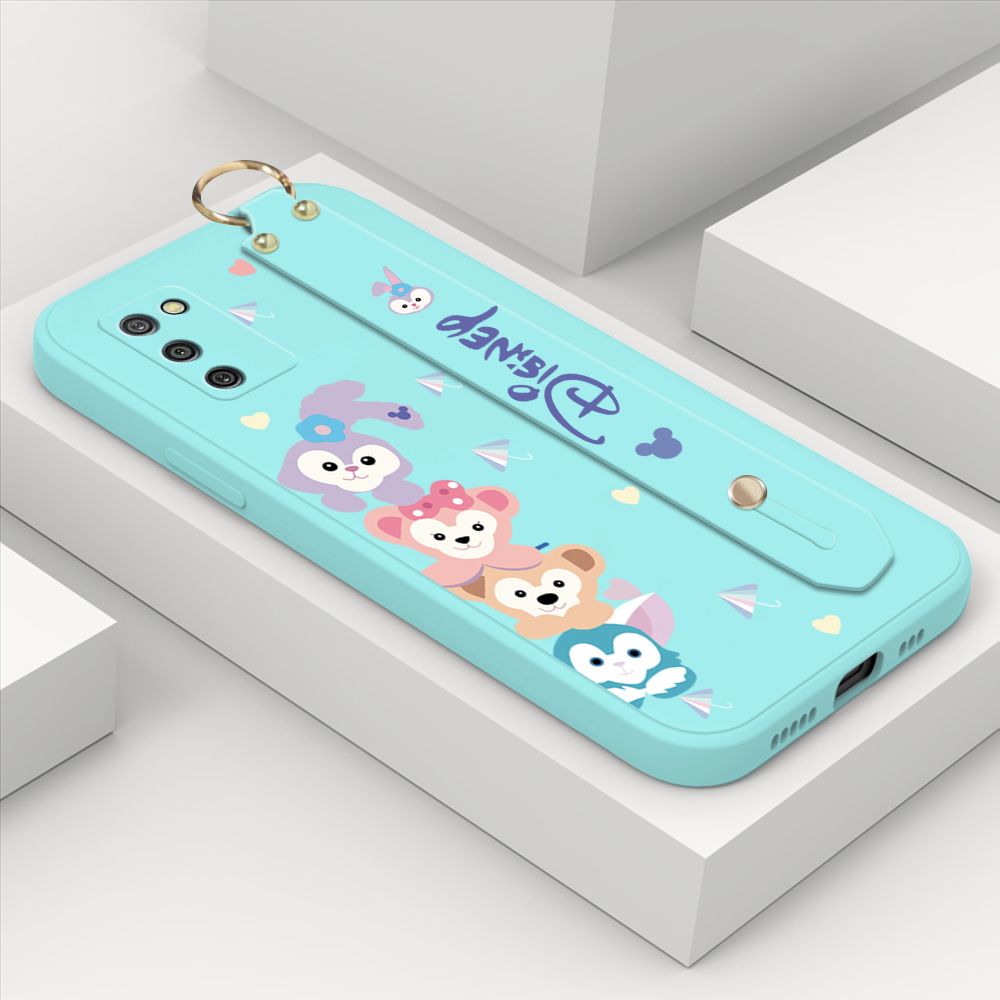 ZeroQiQi for Samsung Galaxy A02S Wrist Strap Case INS Cute Style Creative Cartoon Rabbit and Fox Cover Thin Square Edge Liquid Silicone Phone Case