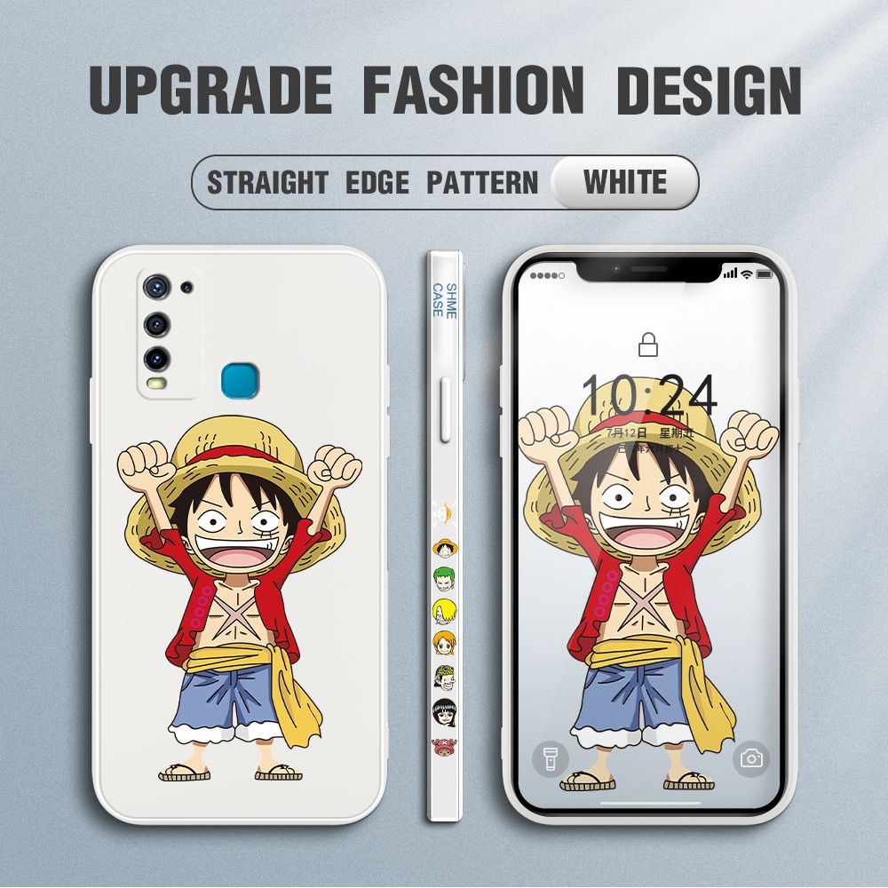 Jizetin for Vivo Y50 Y30 Y30i Case Anime One-Piece Monkey D. Luffy Anime Side Design Phone Case Square Edge Pattern Liquid Silicone Cases Full Cover Camera Shockproof Protective Case
