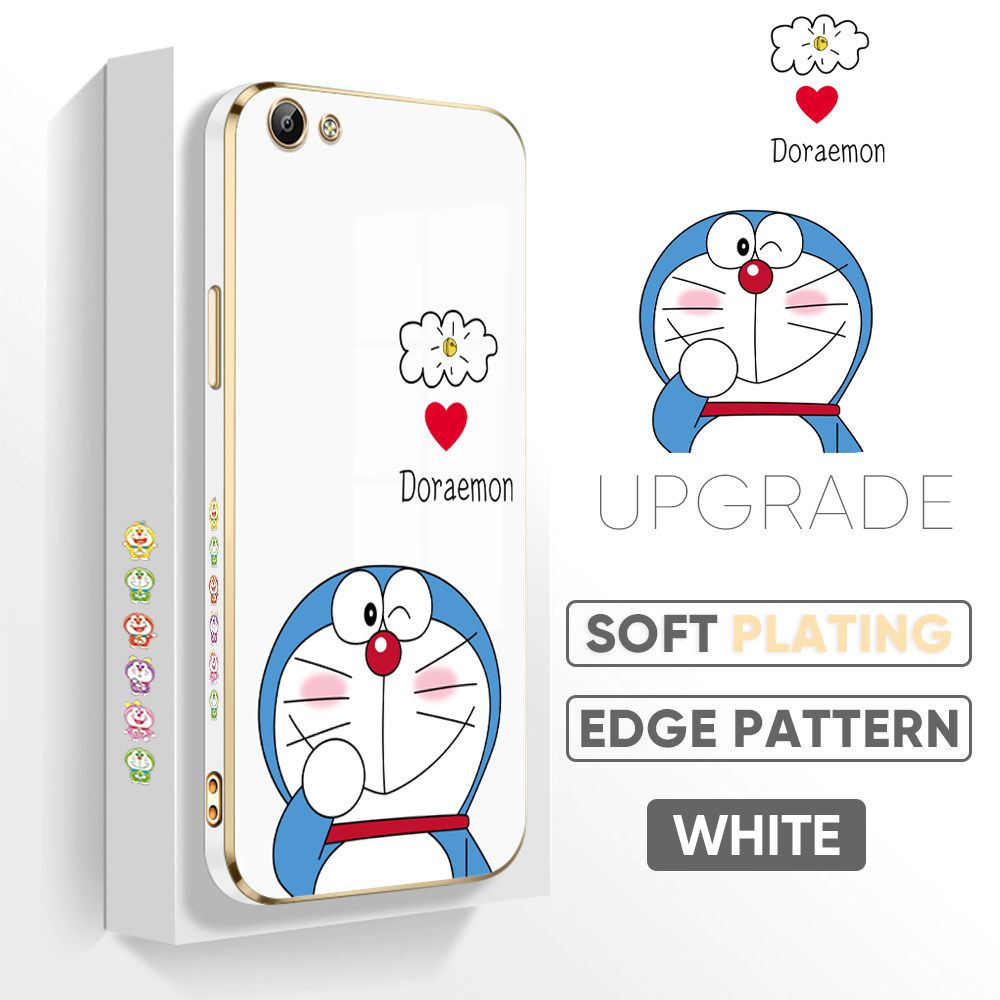 UCUC for Vivo Y66 Y65 Back Cover + Free Lanyard Sneak Doraemon Luxury 6D Plating Case Side Pattern Soft Silicone Square Phone Cases