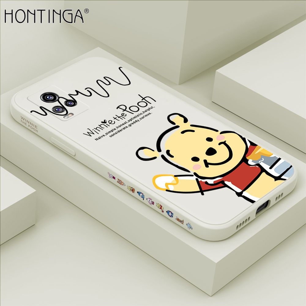 Hontinga for Vivo V20 / V20 2021 Case Side Design Hello Little Bear Back Cover Soft Square Edge Pattern Liquid Silicone Trend Phone Cases