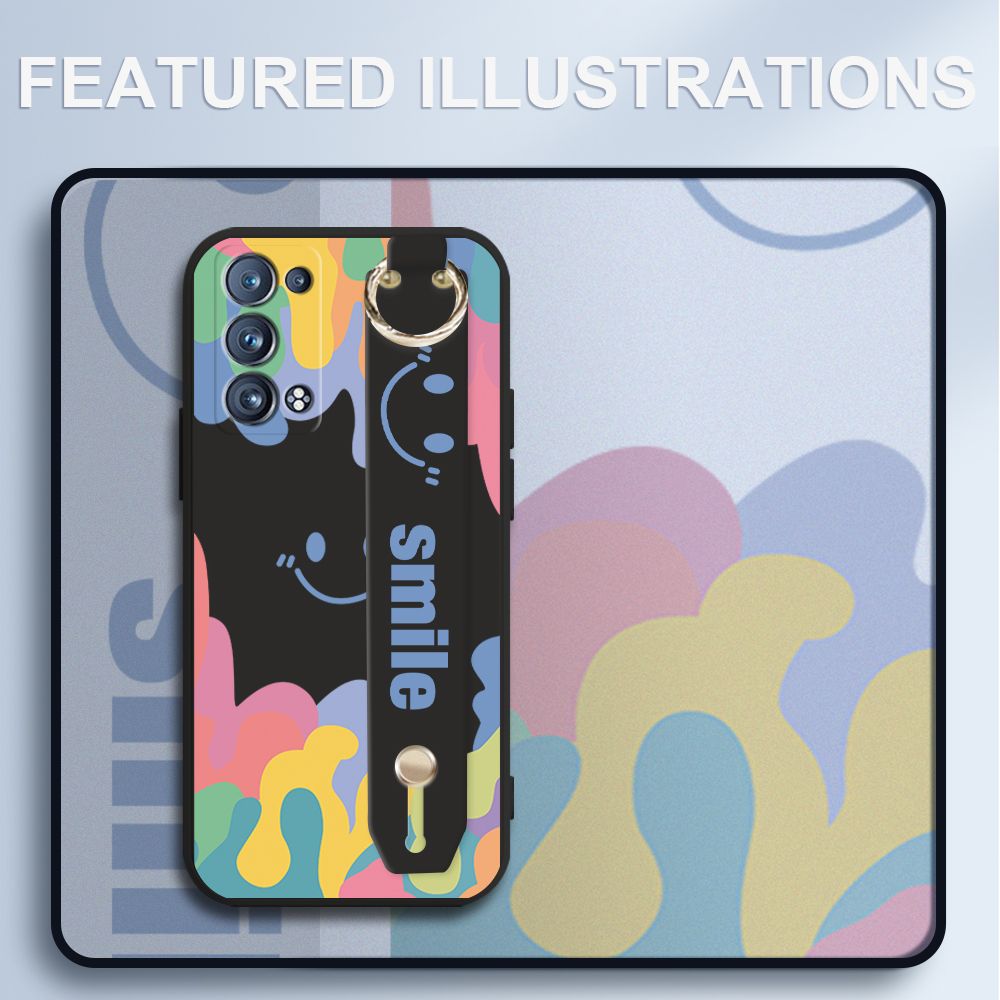 UCUC for OPPO Reno6 Pro 5G Wrist Strap Case INS Style Soft Candy Color Splash Ink Cover Ultra Thin Anti Fall Liquid Silicone Phone Case