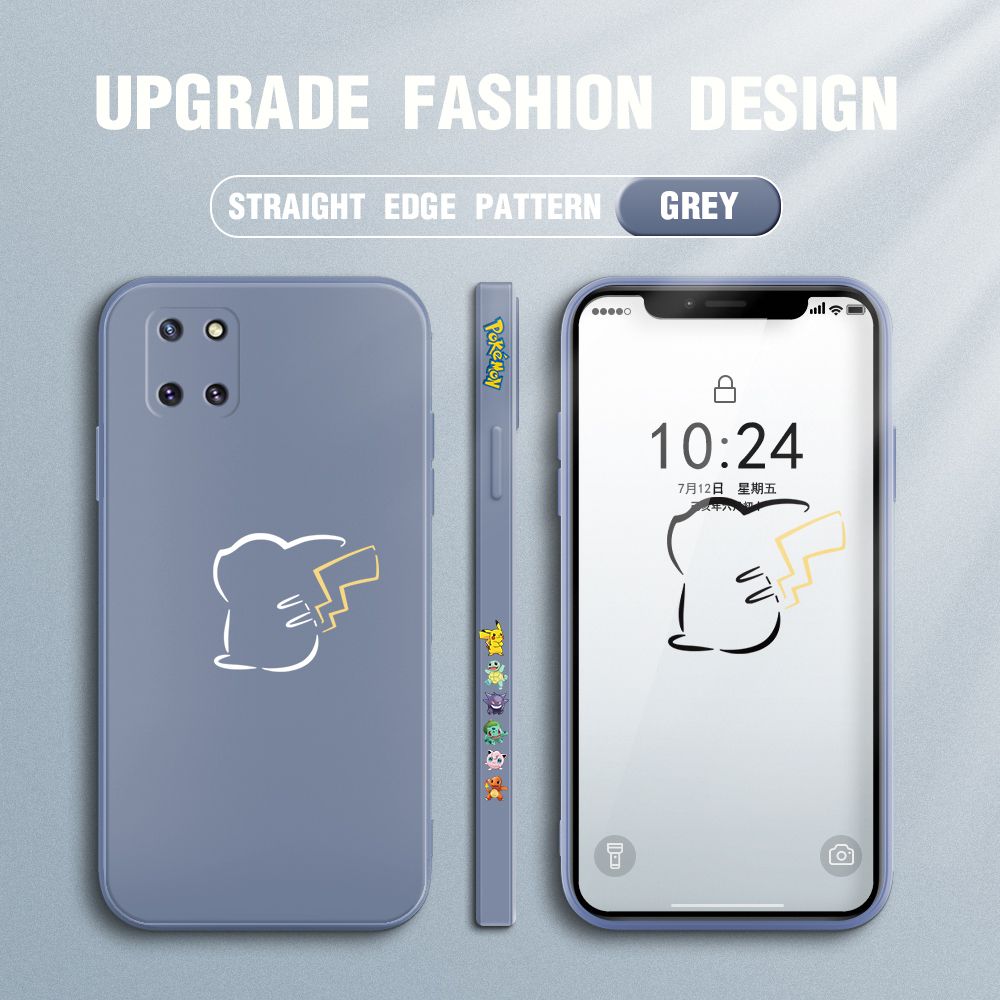 Jizetin for Samsung Galaxy Note10 Lite Case New Pikachu Pokémon Design Side Design Phone Case Square Edge Pattern Liquid Silicone Cases Full Cover Camera Soft Protection Case