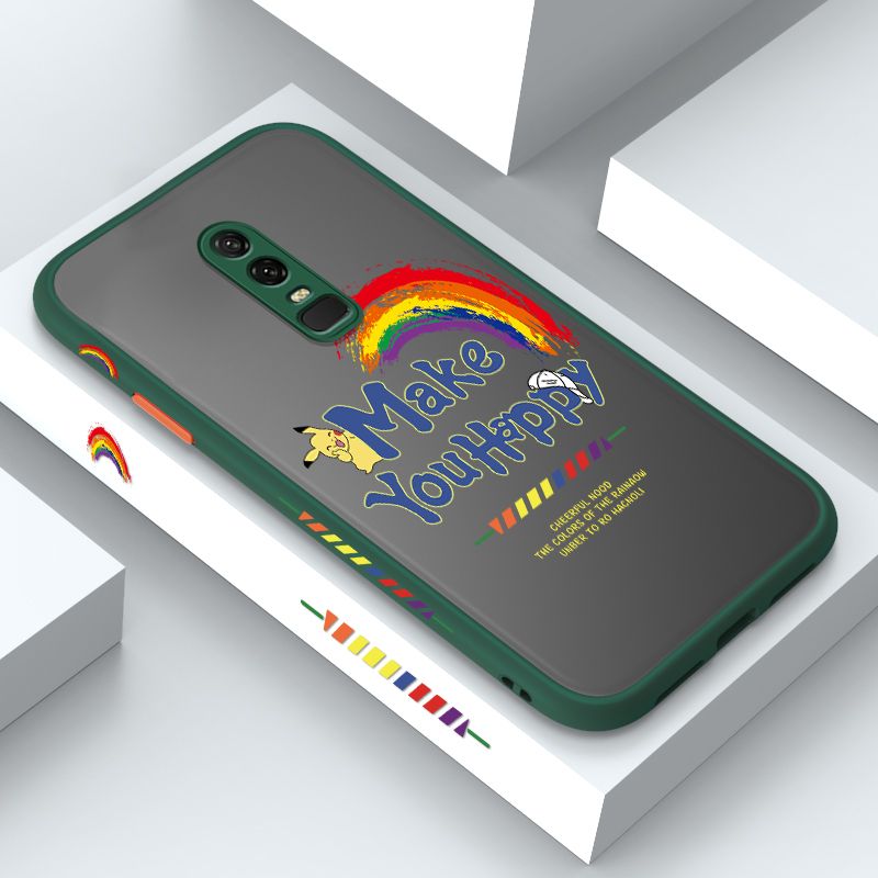 ZeroQiQi for OnePlus 6 Case Creative Cartoon Rainbow Pikachu Side Printing Cover Frosted Ultra Thin Protective Anti Fall Phone Case