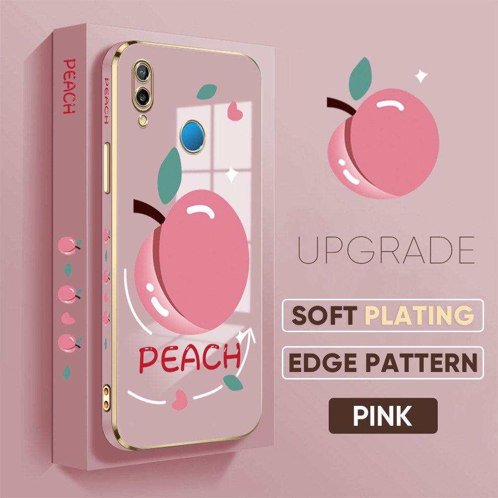 TA for Huawei Nova 3E / P20 Lite Back Cover Shiny Peach Luxury 6D Plating Case Side Pattern Soft Silicone Square Phone Case
