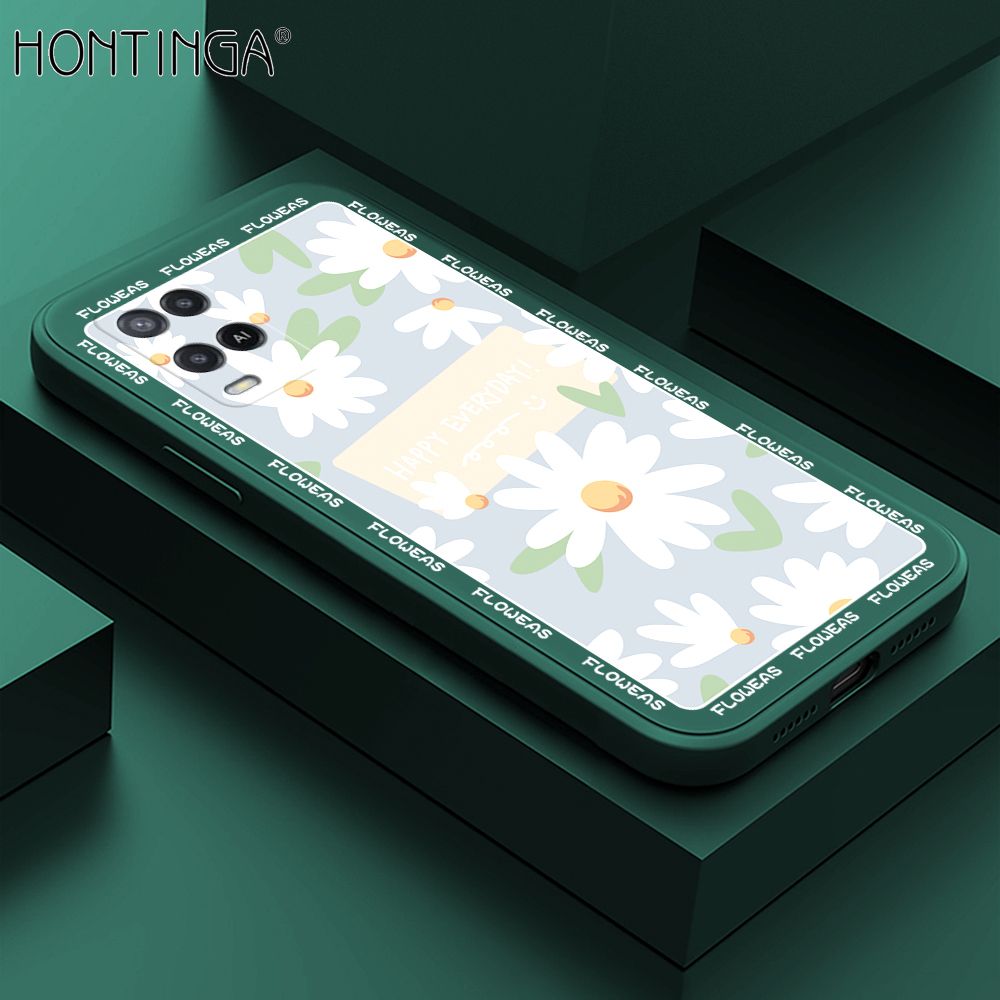 Hontinga for OPPO A54 / A54 2021 Case Beautiful Daisy Flower Phone Case Phone Case Soft Square Edge Silicone Cases Full Lens Cover Shockproof Protection Cover