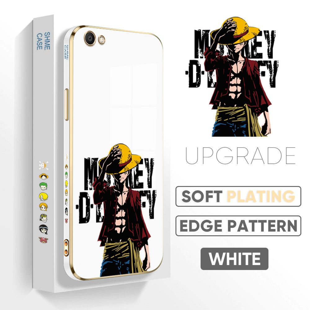 TA for Vivo V5 / V5 Lite / V5S Back Cover + Free Lanyard Handsome Luffy Luxury 6D Plating Case Side Pattern Soft Silicone Square Phone Cases