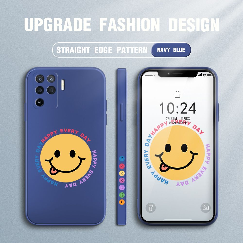 FHKL for OPPO F19 Pro A94 Reno5 F Back Cover Cartoon Smile Side design Soft Case Multicolor Liquid Silicone Phone Cases